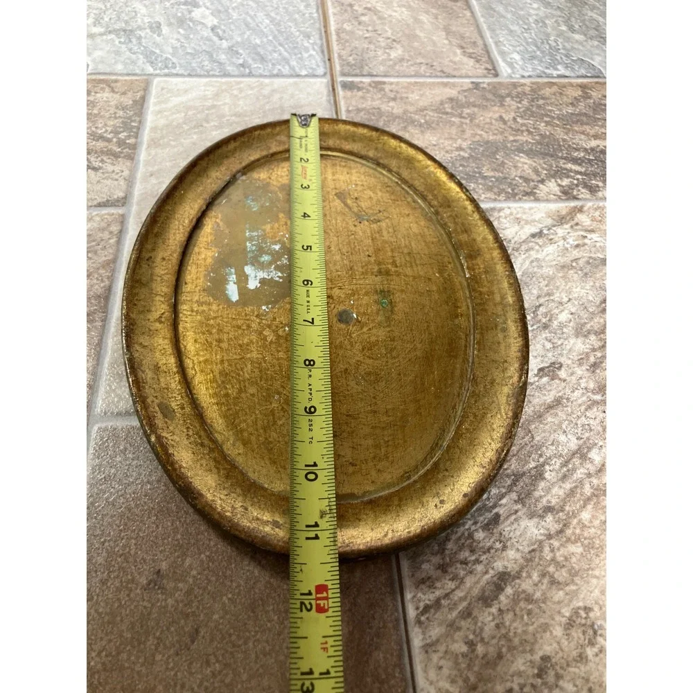 Chambers Italy Vintage Gold Gilt Wood Oval Vanity Tray Florentine 11.5x8.5